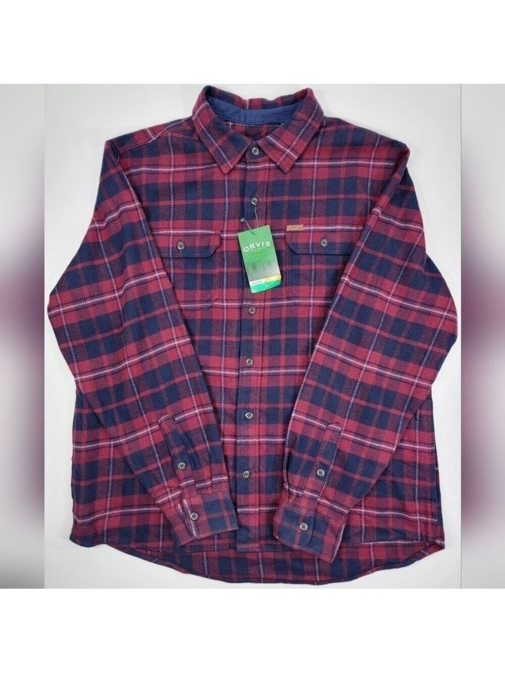 NEW Orvis Heavyweight Flannel Shirt Jacket Navy Blue Red Plaid Men's XL Pockets